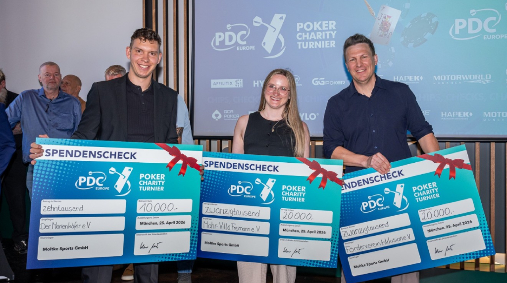 Winners Receive Charity Cheques at a PDC Europe Poker Fundraiser