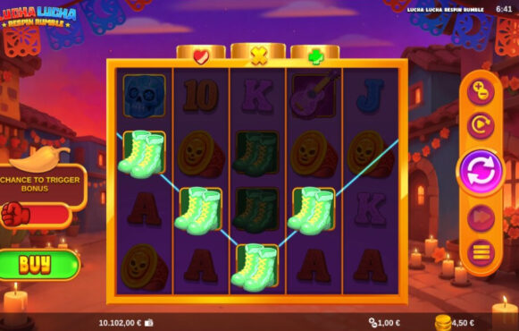 Screenshot from the New Lucha Lucha Respin Rumble Slot by Fantasma Games
