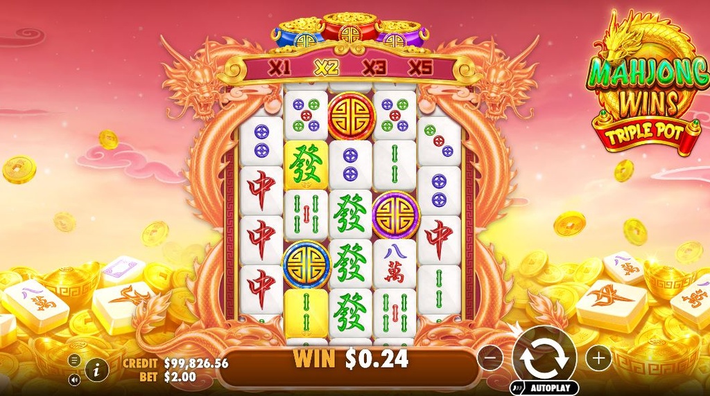 Screenshot from the Bonus Round of Mahjong Wins Triple Pot