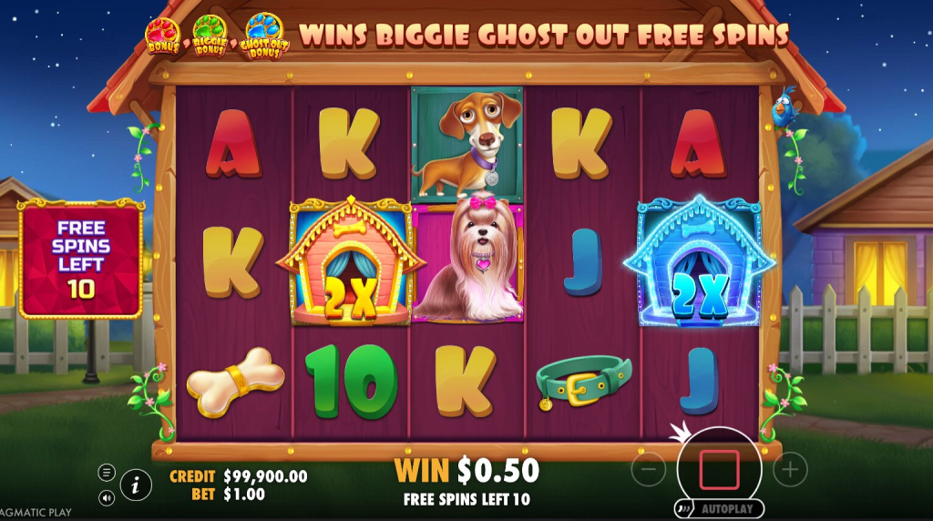 Screenshot from the Free Spins Round of The Big Dog House