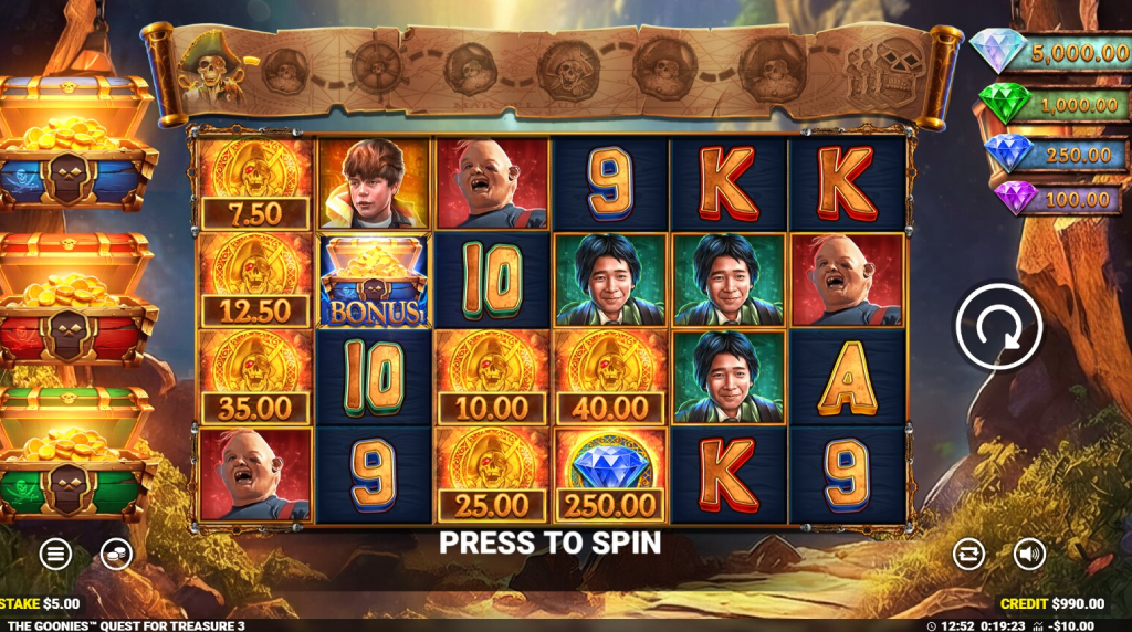 Screenshot from the New the Goonies Quest for Treasure 3 Slot by Blueprint Gaming
