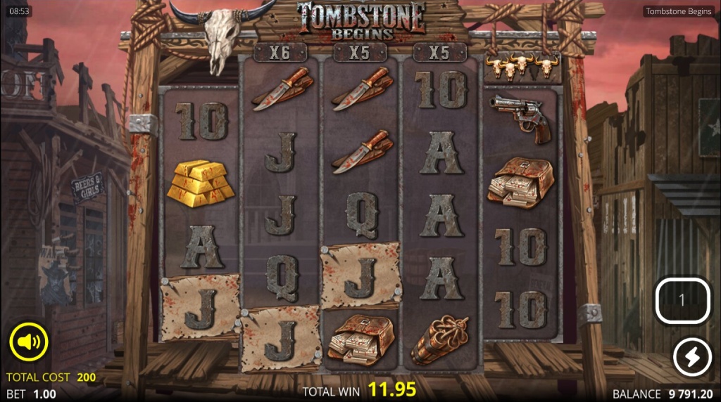 Screenshot from the Outlaw Spins Feature of Tombstone Begins