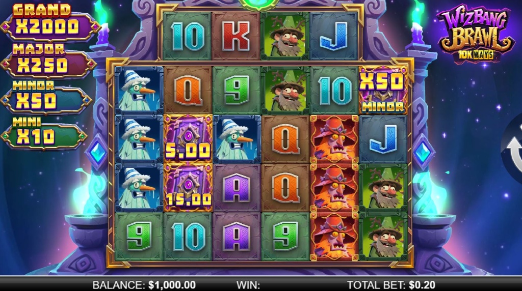 Screenshot from the New Wizbang Brawl 10k Ways Slot by ReelPlay