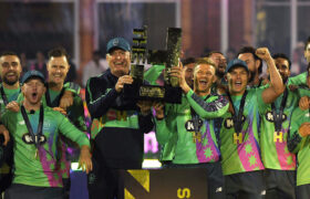 Tom Moody and Sam Billings Hold the Trophy After Oval Invincibles Won The Hundred Final 2025 at Lord's Cricket Ground. 