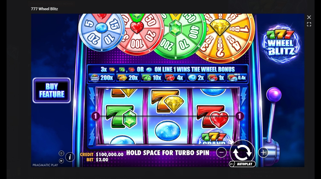 Screenshot cu noul slot 777 Wheel Blitz dezvoltat de Pragmatic
