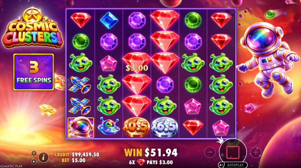 Screenshot from the Free Spins Game of Cosmic Clusters