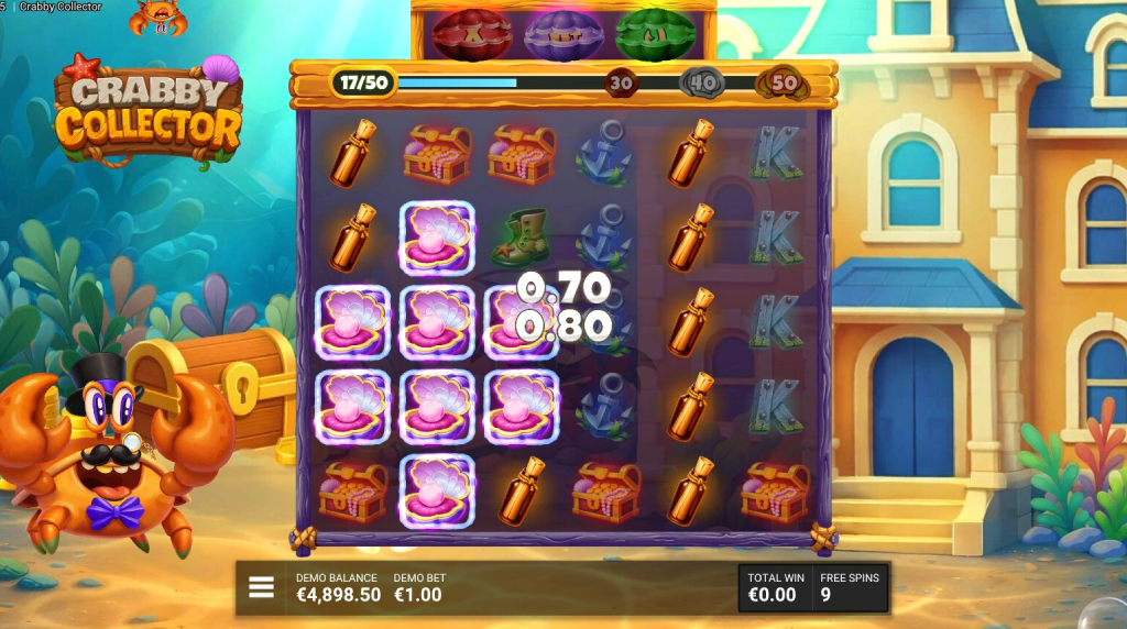 Screenshot from the Shell Seeker Free Spins Round of Crabby Collector