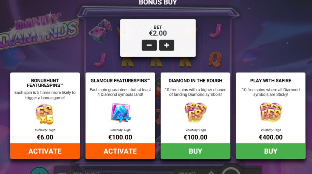 Screenshot from the Bonus Buy of Dandy Diamonds