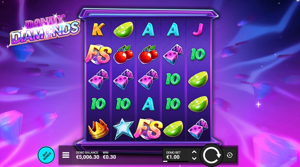 Screenshot van de nieuwe Dandy Diamonds slot van Hacksaw Gaming