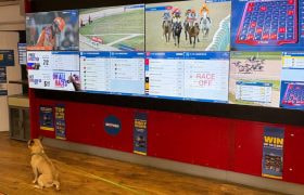 A Dog Sits Alone in a Betting Shop