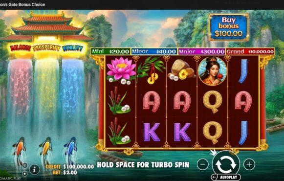 Screenshot cu noul slot Dragon’s Gate Bonus Choice dezvoltat de Pragmatic