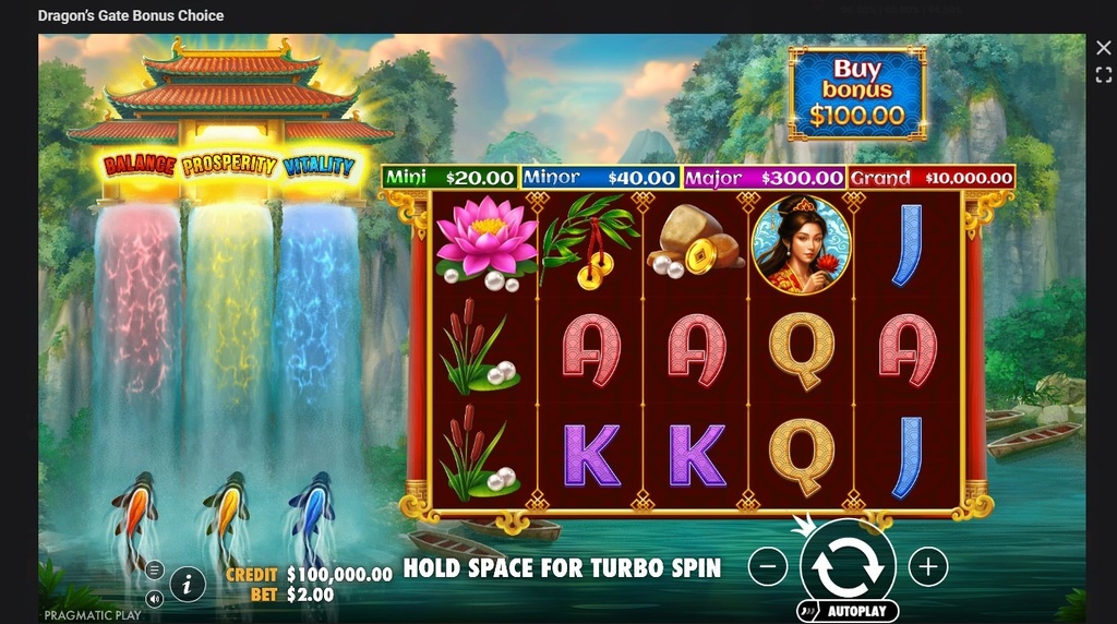 Screenshot cu noul slot Dragon’s Gate Bonus Choice dezvoltat de Pragmatic