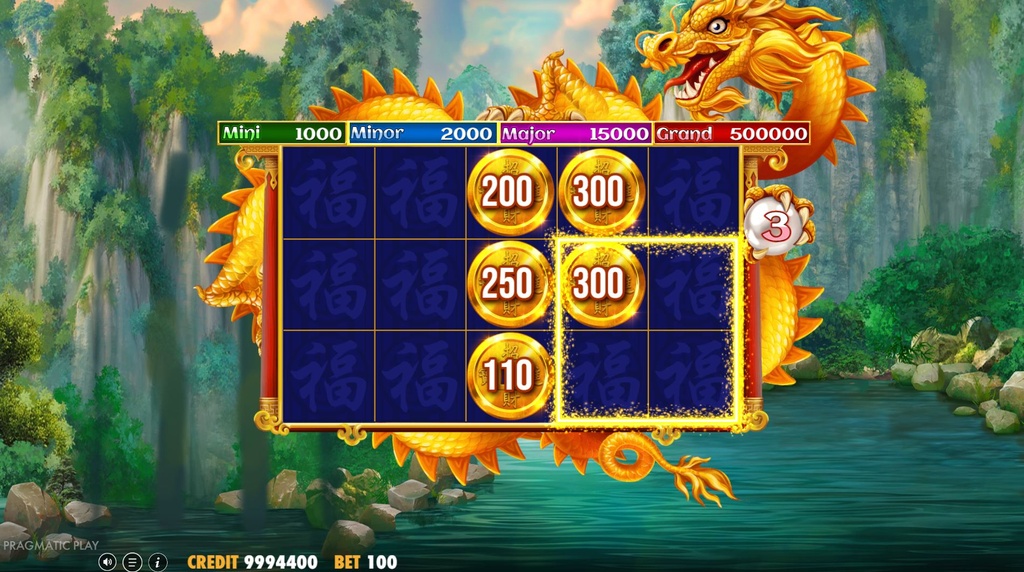 Screenshot van de Dragon's Gate Bonus Choice respin bonusronde