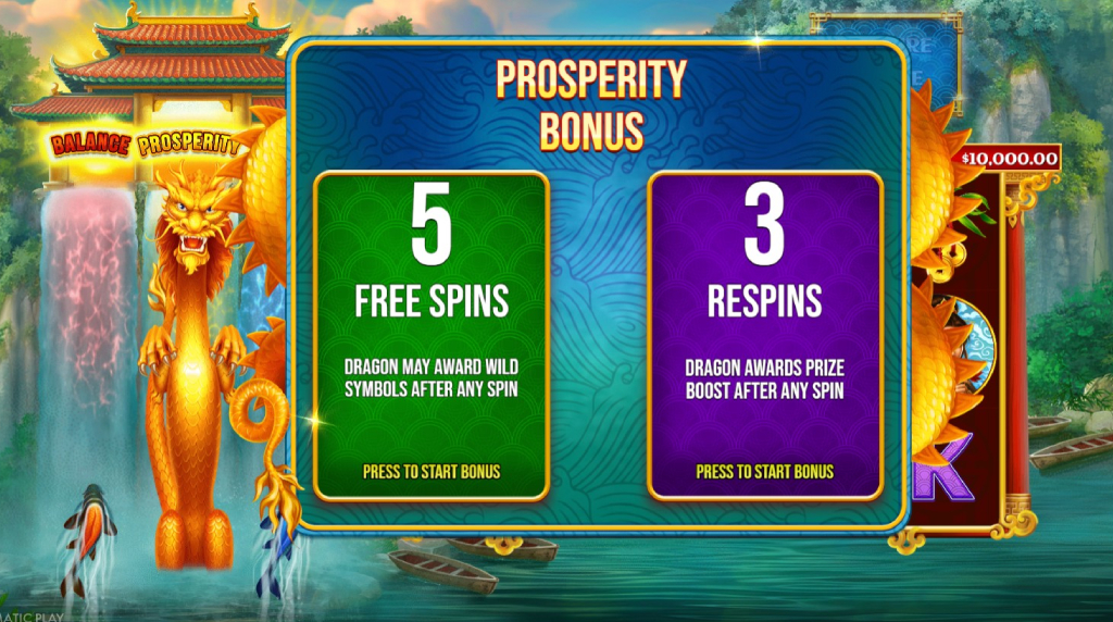 Screenshot della buy feature Prosperity su Dragon’s Gate Bonus Choice