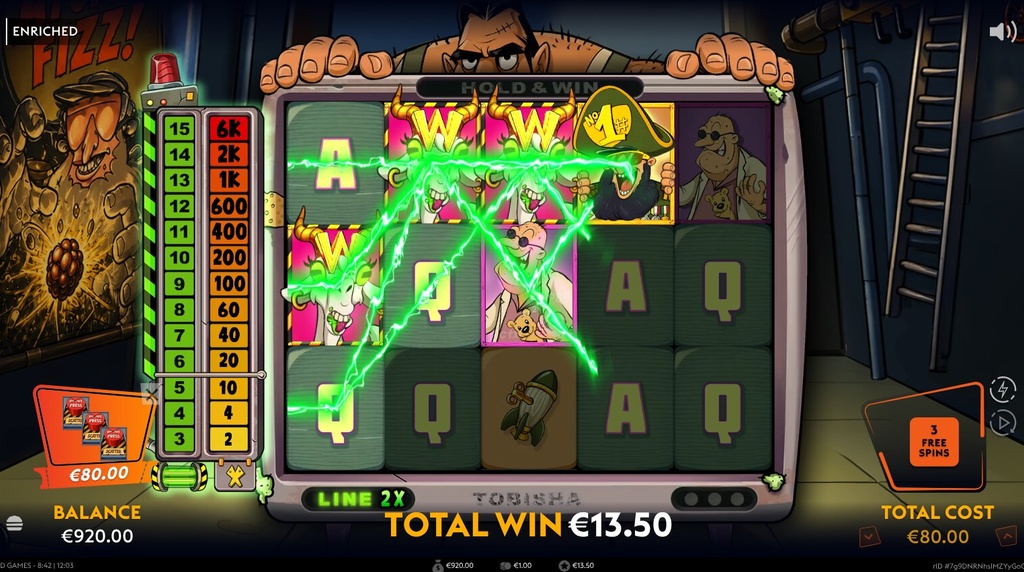 Screenshot from the Showtime Free Spins Round of Enriched