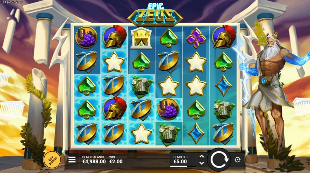 Screenshot from the new Epic Ze Zeus slot by Hacksaw Gaming