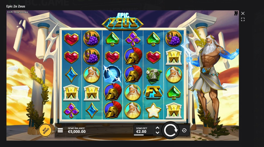 Screenshot cu noul slot Epic Ze Zeus dezvoltat de Hacksaw Gaming