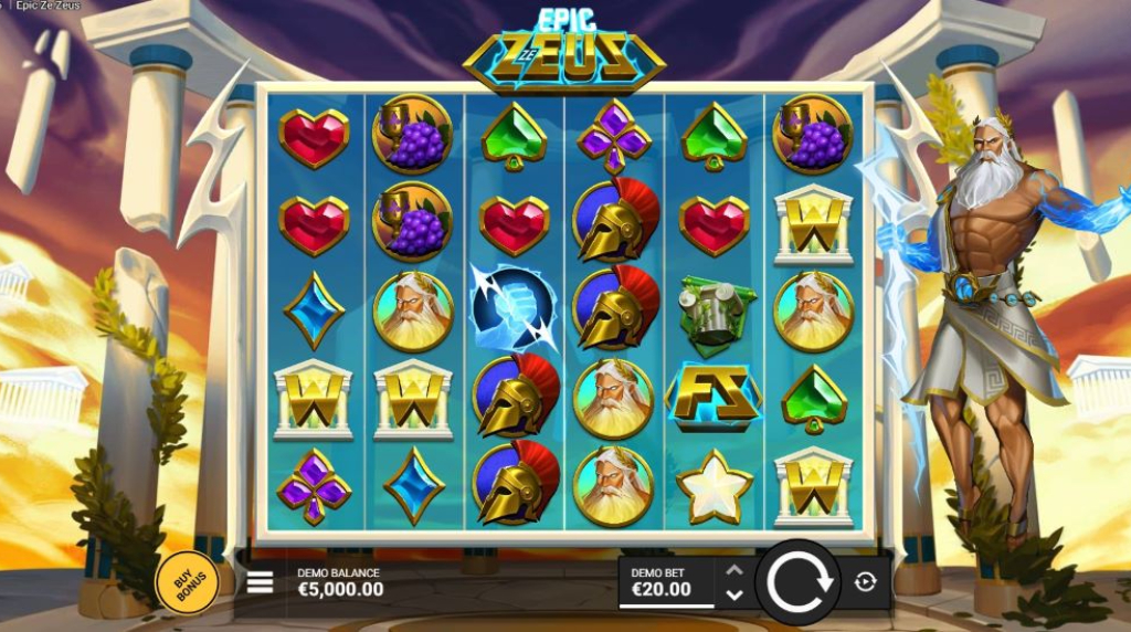 Screenshot della nuova slot Epic Ze Zeus di Hacksaw Gaming