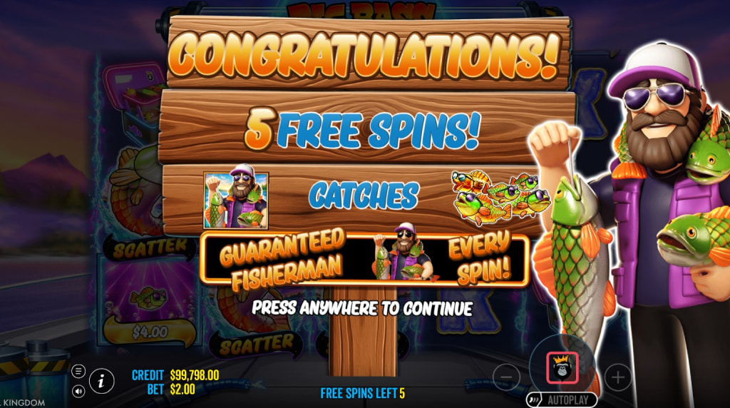 Screenshot della funzione giri gratuiti su Big Bass Blast