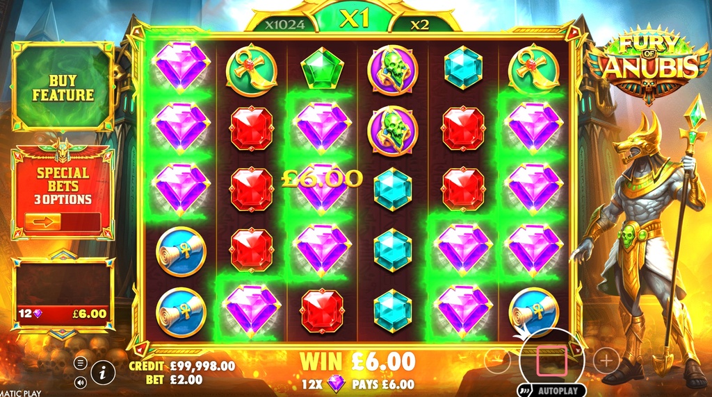 Screenshot fra den Nye Fury of Anubis Slot af Pragmatic Play