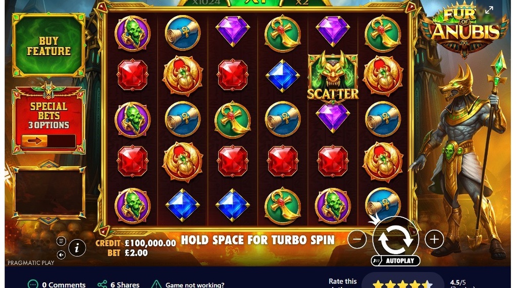 Screenshot cu noul slot Fury of Anubis dezvoltat de Pragmatic