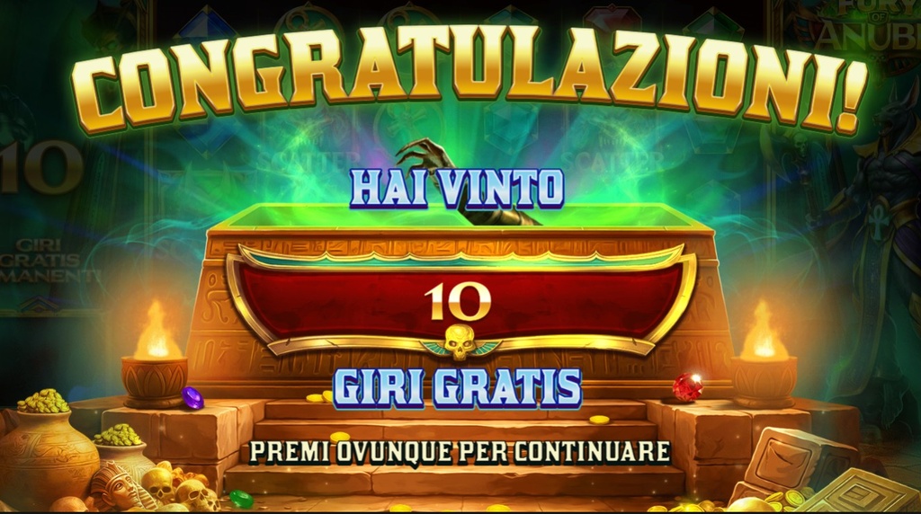 Screenshot della funzione Free Spin con moltiplicatore 16x attivato su Fury of Anubis