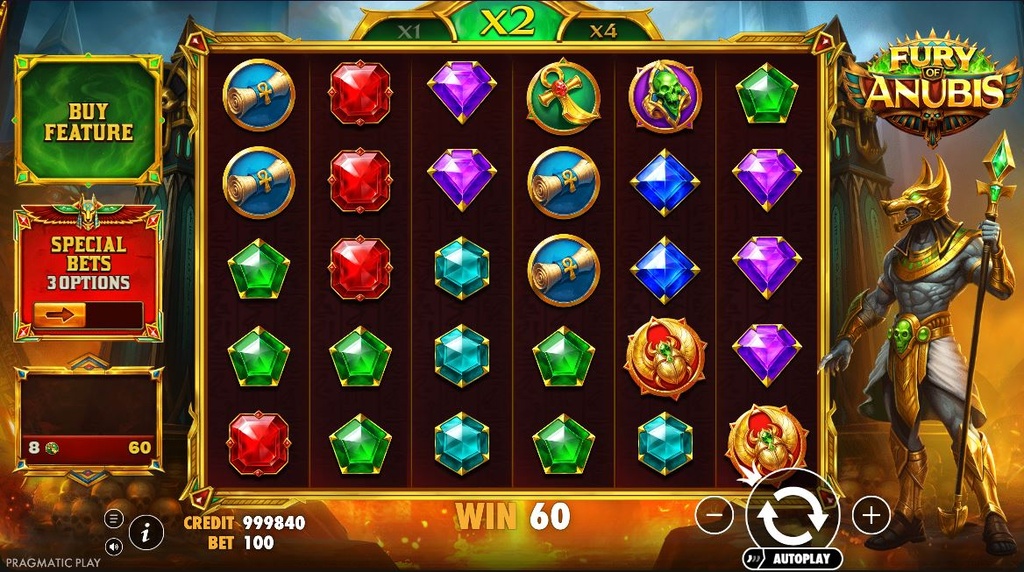 Screenshot van de nieuwe Fury of Anubis slot van Pragmatic Play