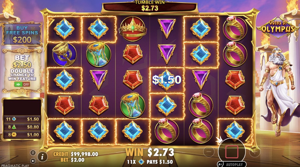 Screenshot from the Gates of Olympus by Pragmatic Play game