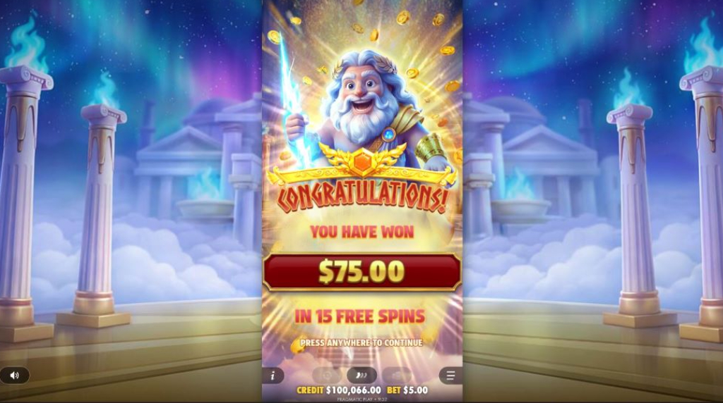 Screenshot from the free spins game of Gates of Olympus POP