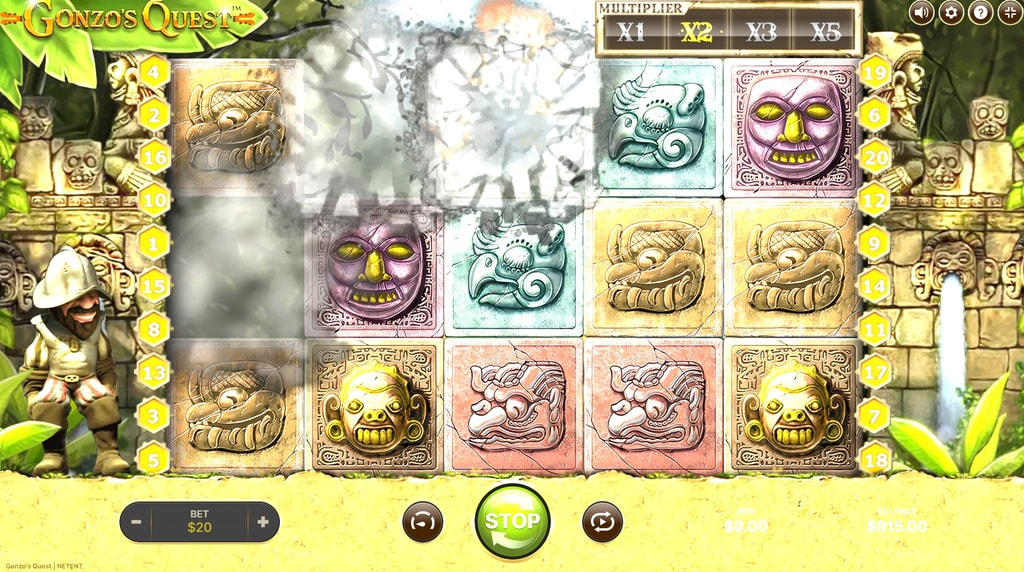 Screenshot fra Gonzo's Quest spilleautomaten fra NetEnt