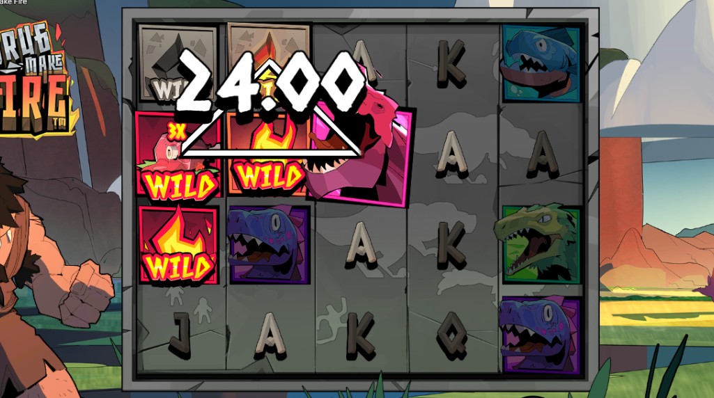 Screenshot from the Grug Make Fire slot by Hacksaw Gaming