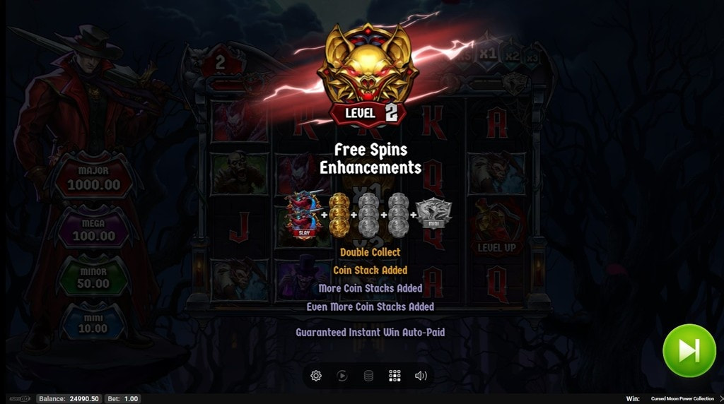 Screenshot della funzione Level Up su Cursed Moon Power Collection
