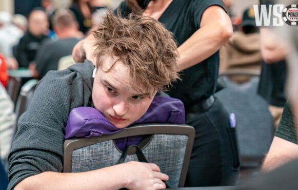 WSOP final table chip leader, Lucas Jumalon.