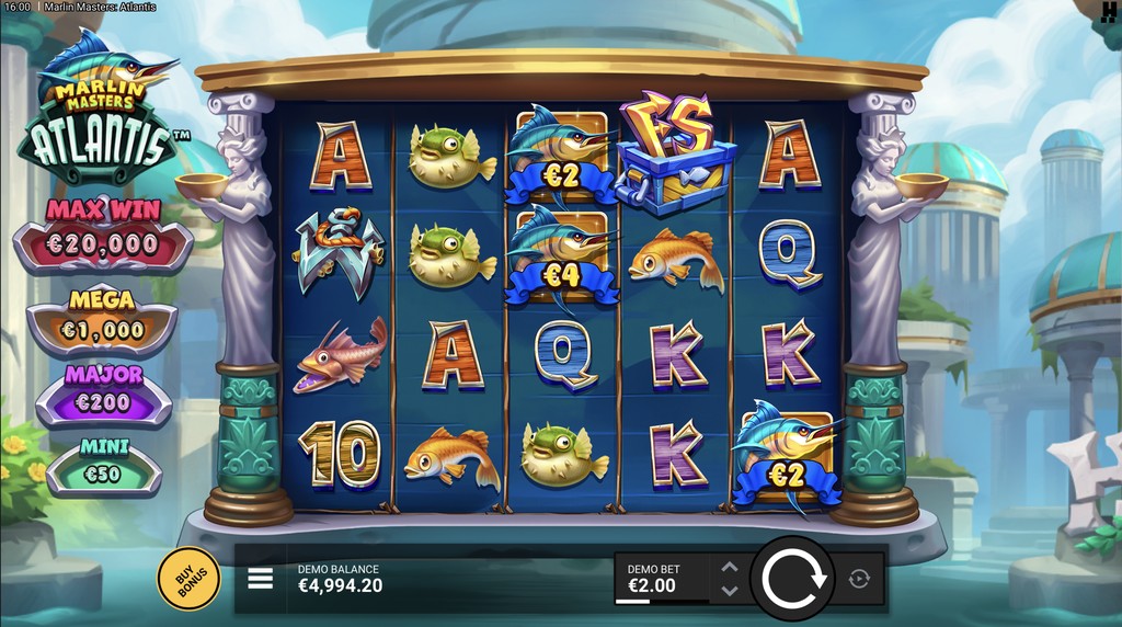 Screenshot from the Marlin Masters Atlantis by Hacksaw Gaming game