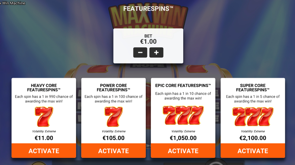 Screenshot from the feature spins of Max Win Machine