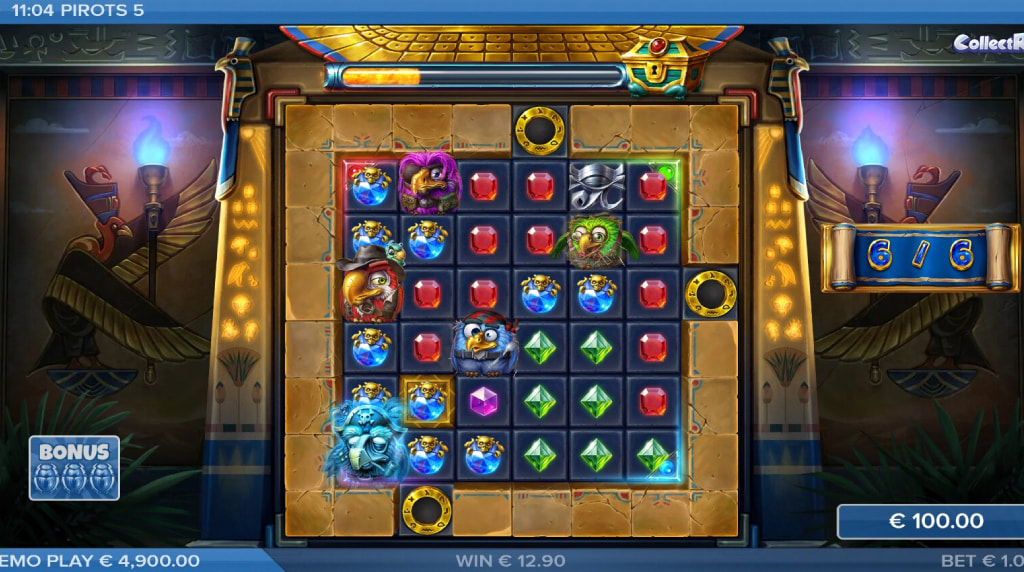 Screenshot from the free spins bonus of Pirots 5