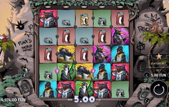 Screenshot from the New Punk Penguin Slot by Print Studios