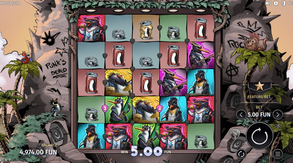 Screenshot from the New Punk Penguin Slot by Print Studios