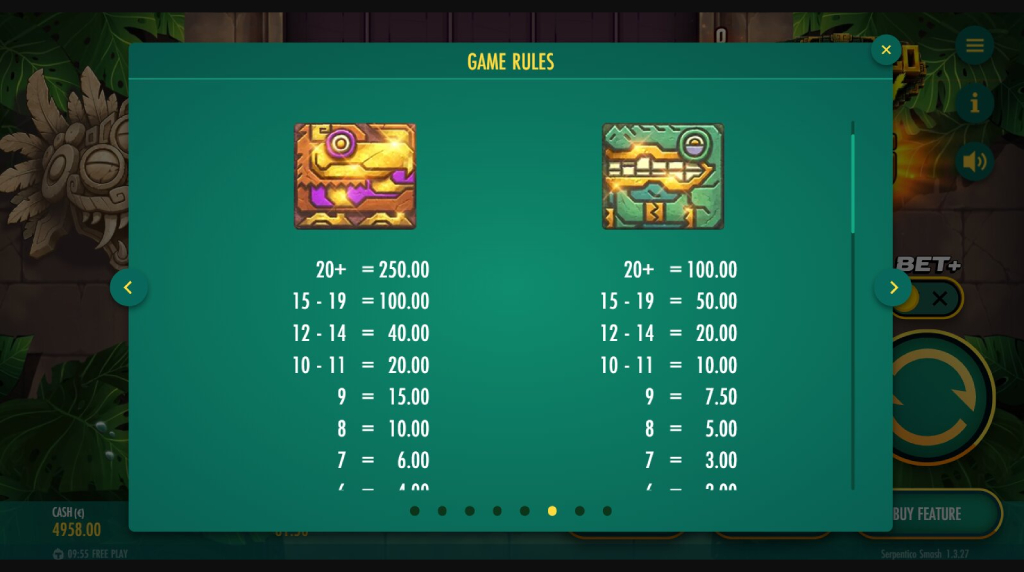 Screenshot from the Paytable of Serpentico Smash