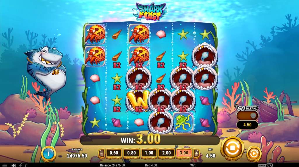Screenshot af udbetalingstabellen i Shark Feast