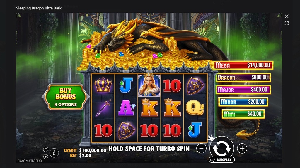 Screenshot cu noul slot Sleeping Dragon Ultra Dark dezvoltat de Pragmatic