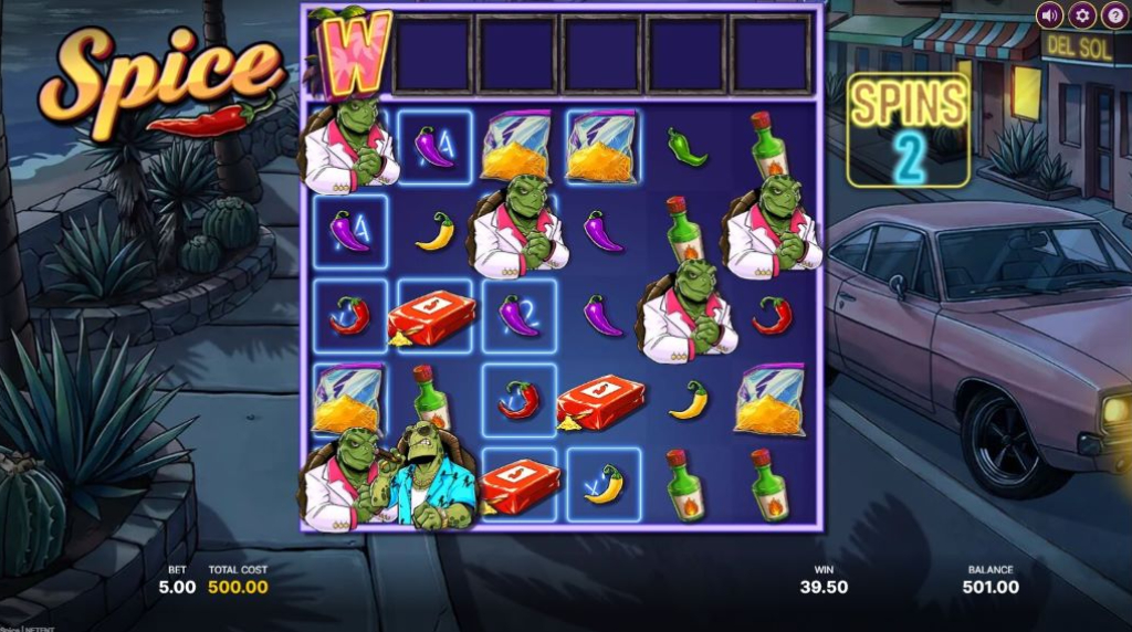 Screenshot from the free spins game of Spice