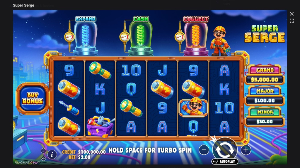 Screenshot cu noul slot Super Serge dezvoltat de Pragmatic