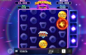 Screenshot fra den Nye Supernova Galaxy Orbs Slot af Hacksaw Gaming