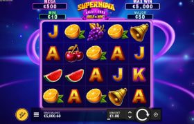 Screenshot van de nieuwe Supernova Galaxy Orbs slot van Hacksaw Gaming