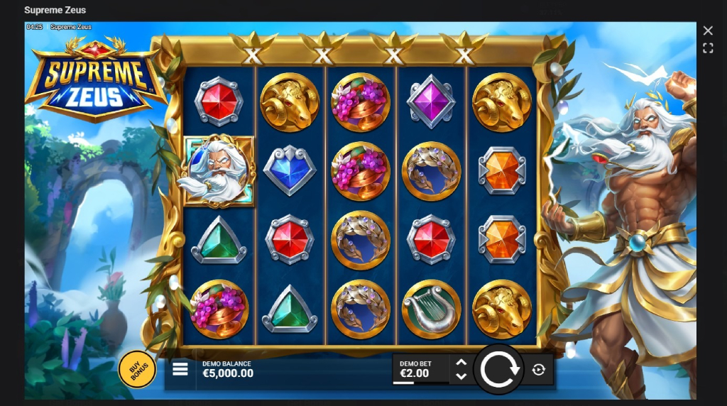 Screenshot cu noul slot Supreme Zeus dezvoltat de Hacksaw Gaming