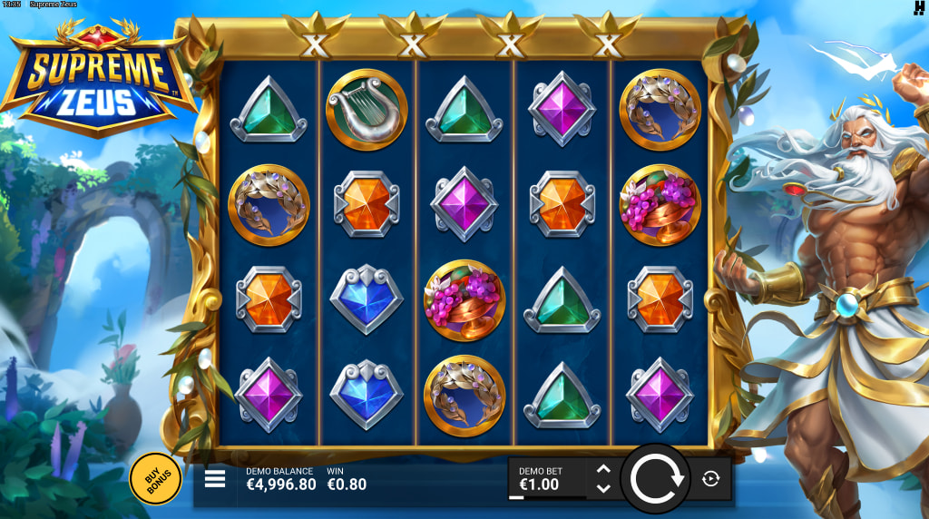 Screenshot van de nieuwe Supreme Zeus slot van Hacksaw Gaming