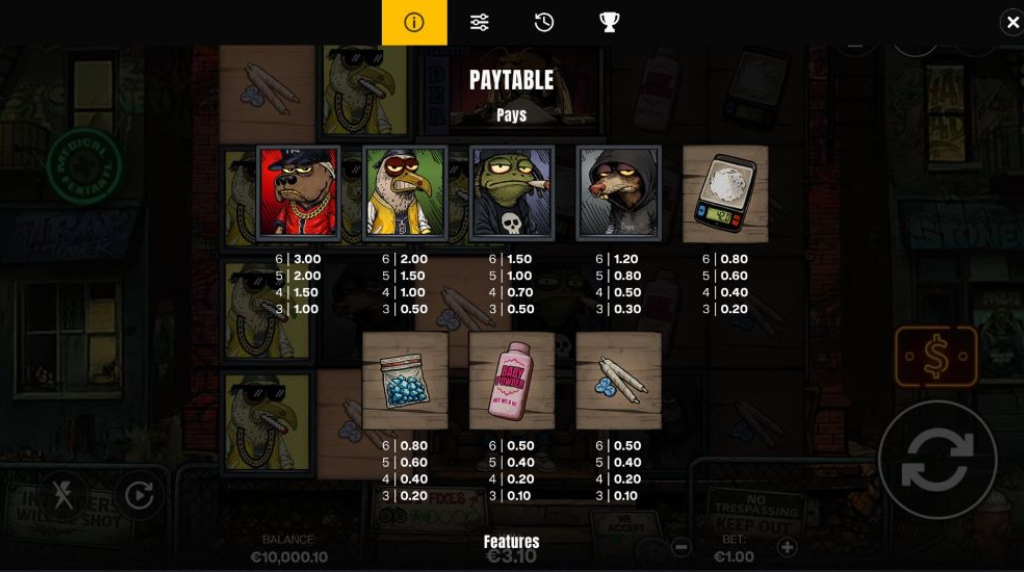 Screenshot from the Paytable of Trap Tower