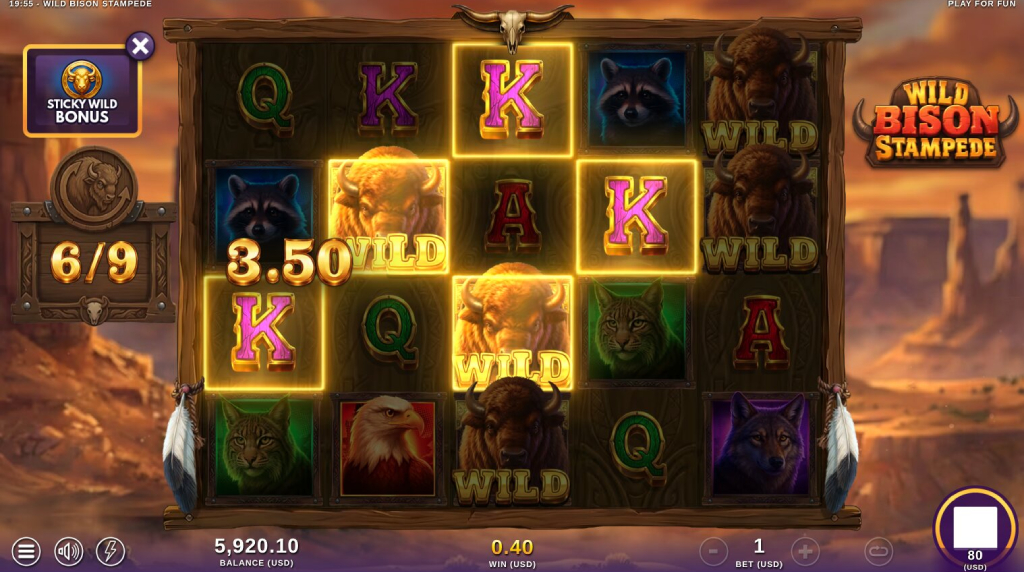 Screenshot from the Sticky Wild Bonus Game of Wild Bison Stampede