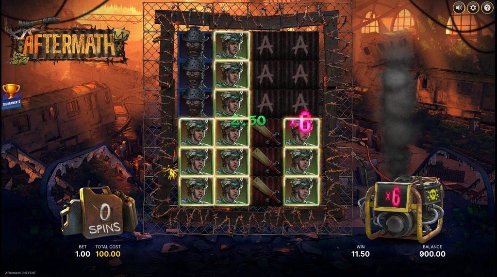 Screenshot from the Free Spins Round of Aftermath